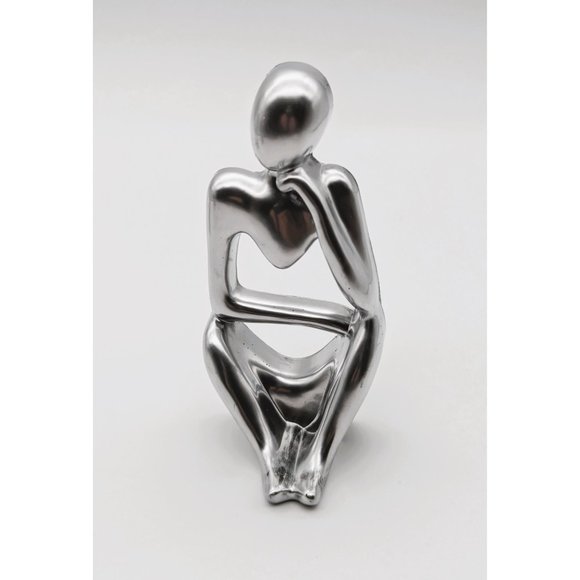 The Thinker Trio Shiny Silver Colored Figurines from Resin Handmade NEW - Picture 3 of 10